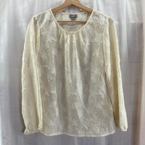 J Jill Ivory Floral Burnout‎ Textured Long Sleeve Blouse Top Size Small NWT